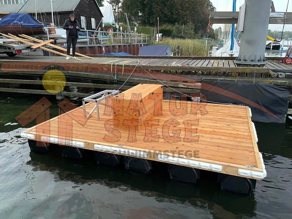 D.06. Floating dock module 4m x 3m with wooden decking and wooden box